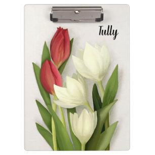 Porte-bloc Flore de tulipes rouges et blanches personnalisées