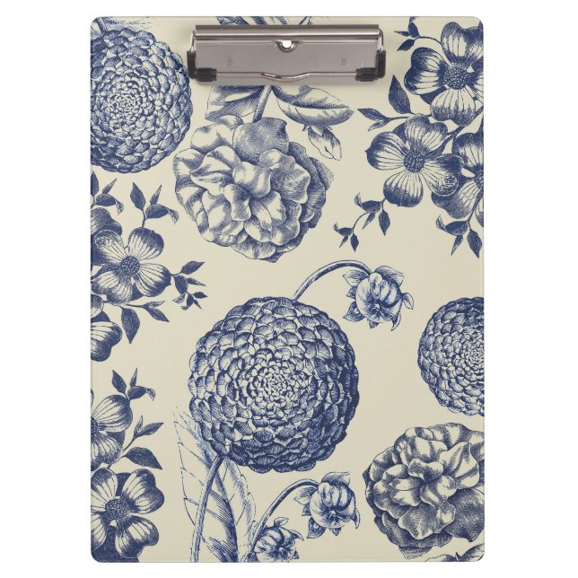 Porte-bloc Flore d'impression florale de fleurs bleues antiqu (Devant)