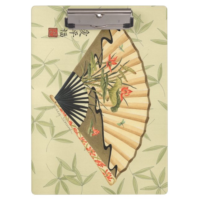 Porte-bloc Geisha Fan avec Feuille et Floral Print (Devant)