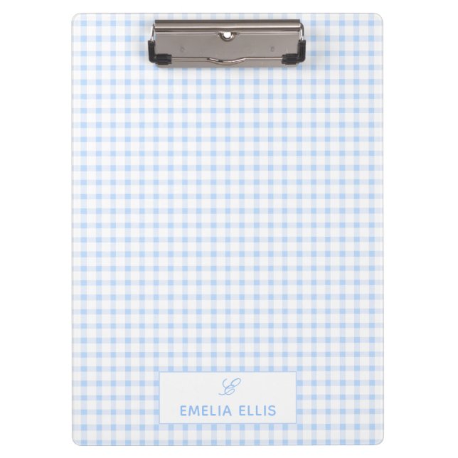 Porte-bloc Gingham Bleu Clair Monogramme Classique (Devant)
