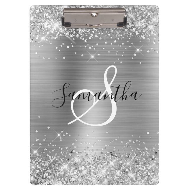 Porte-bloc Glittery Silver Foil Elegant Monogrammed (Devant)