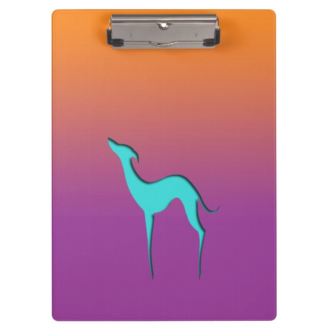 Porte-bloc Greyhound Whippet chien bleu orange violet ombre (Devant)