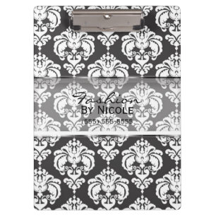 Porte-bloc Gris & Blanc Damas Élégant Glamour Personnalisé