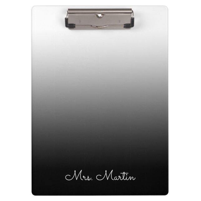 Porte-bloc Gris blanc Gradient noir Enseignant personnalisé (Devant)
