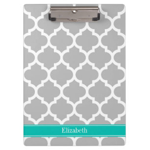 Porte-bloc Gris Blanc Marocain #5 Nom Turquoise Monogramme