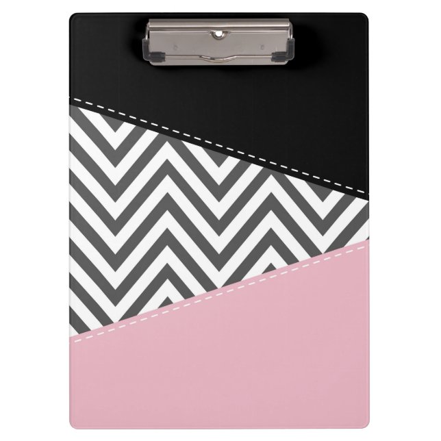 Porte-bloc Gris Zigzag, Gris Chevron, Motif Zigzag, Rose (Devant)