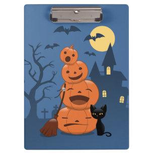 Porte-bloc Halloween Citrouilles et chat noir