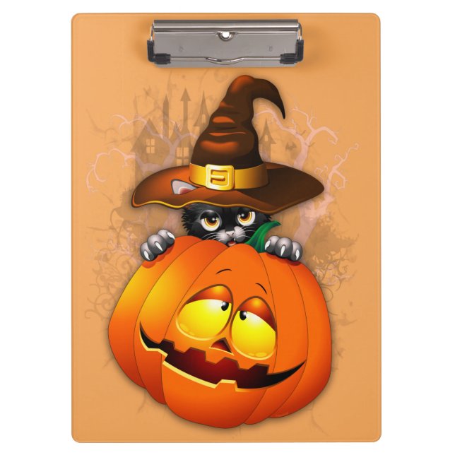 Porte-bloc Halloween Cute Kitty Witch et ami Citrouille (Devant)