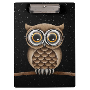 Porte-bloc Hibou Brown pelucheux mignon avec des verres et