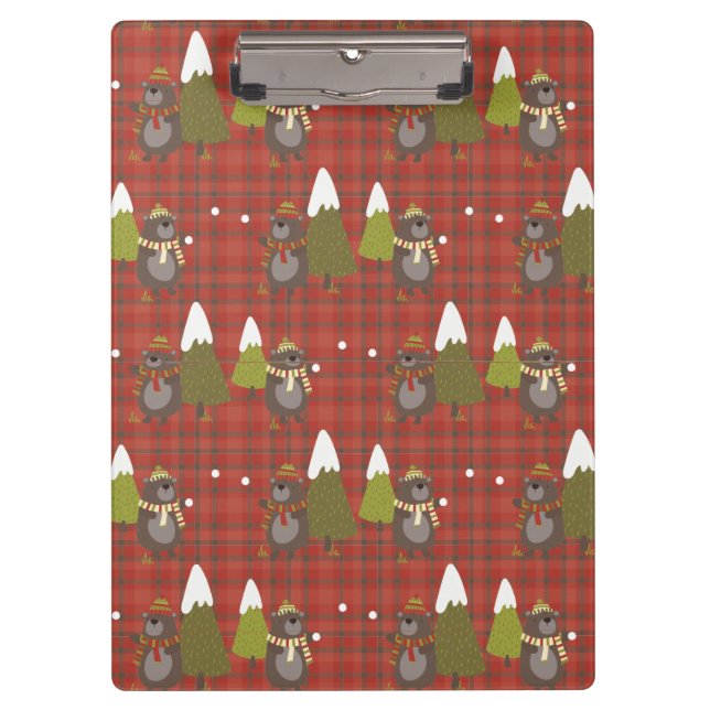 Porte-bloc Hiver Ours blanc Noël Rouge Buffalo Clip Plaid (Devant)