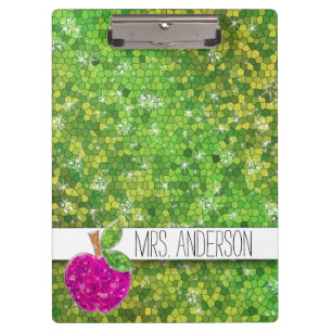 Porte-bloc Hot rose Neon Green Enseignants Apple Nom de la cl
