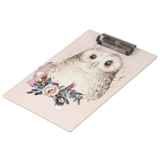 Porte-bloc Illustration animale de Boho de hibou en pastel (Incliné)