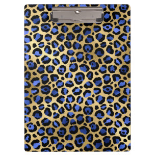 Porte-bloc Impression de taches de léopard Glam or et bleu ro