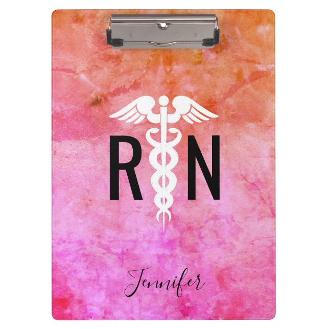 Porte-bloc Infirmière autorisée Caduceus Aquarelle rose (Devant)