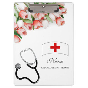 Porte-bloc infirmière élégante tulipe rose florale