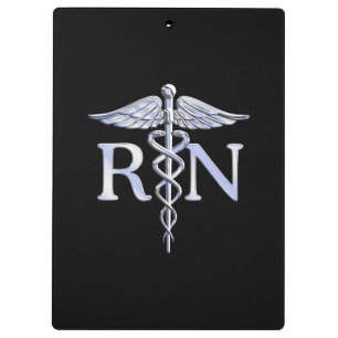 Porte-bloc Infirmière inscrite RN Silver Caduceus en noir