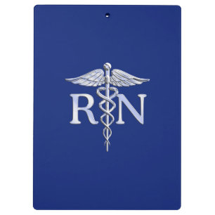 Porte-bloc Infirmière inscrite RN Silver Caduceus sur le bleu