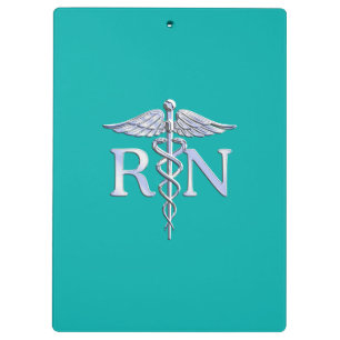 Porte-bloc Infirmière inscrite RN Silver Caduceus sur Turquo