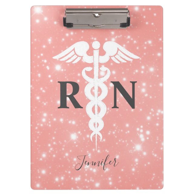 Porte-bloc Infirmière inscrite rose RN Script personnalisé (Devant)
