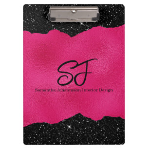 Porte-bloc Initiales de monogramme sur noir luxueux et rose c
