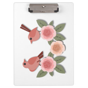 Porte-bloc Inséparables roses mignons et Roses floraux