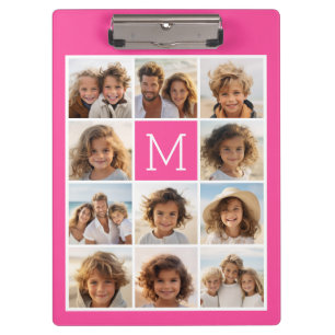 Porte-bloc Instagram rose chaud Collage photo Monogramme pers