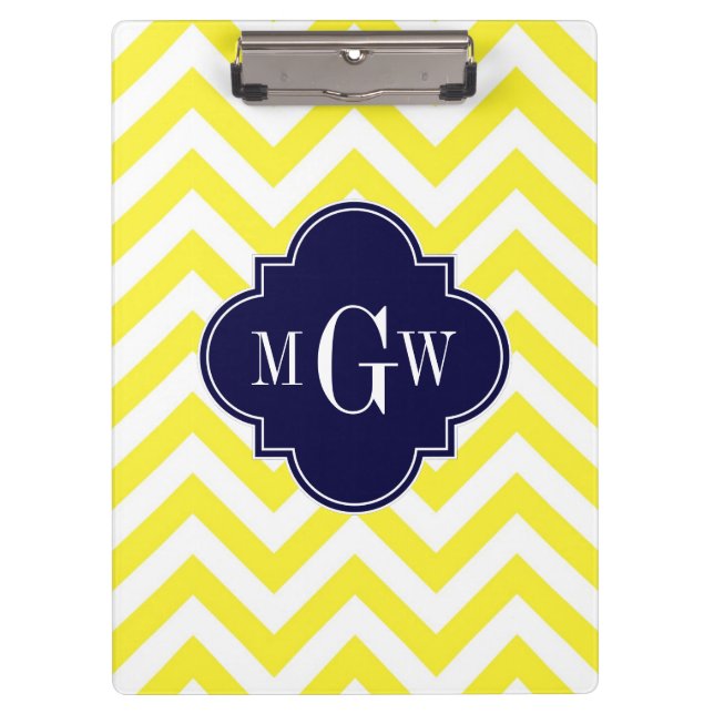 Porte-bloc Jaune Lg Chevron Navy Quatrefoil 3 Monogramme (Devant)