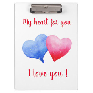 Porte-bloc Je t'aime coeur rouge et bleu Saint Valentin