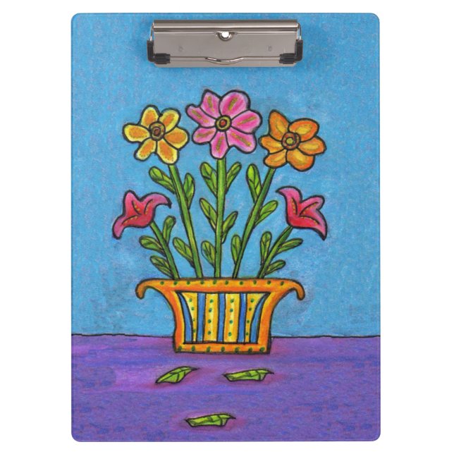 Porte-bloc Joli art populaire de vase à fleurs de bouquet (Devant)