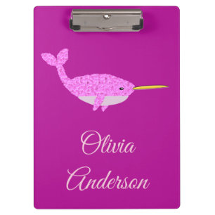 Porte-bloc Joli bébé rose fille Narwhal Nom personnalisé