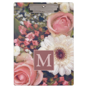 Porte-bloc Joli Bouquet de Fleurs à Monogramme Romantique