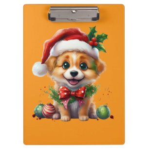 Porte-bloc Joli chiot de Noël avec le chapeau de Père Noël et