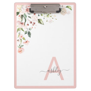 Porte-bloc Joli rose Floral Script Monogramme Nom initial