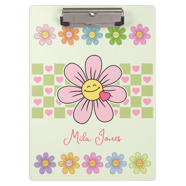 Porte-bloc Joli sourire aux fleurs Nom personnalisé (Devant)