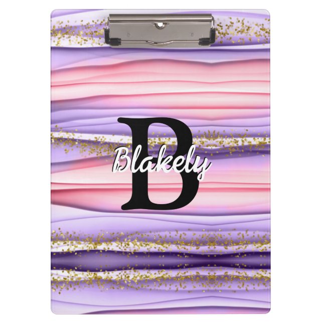 Porte-bloc Jolie fille rose et violet Monogramme initial (Devant)
