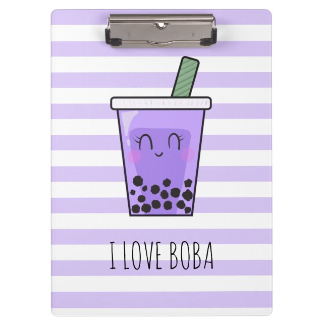 Porte-bloc Kawaii Bubble Tea I Love Boba Taro Ube Purple (Devant)