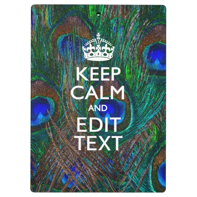 Porte-bloc Keep Calm and Your Text on Peacock Feathers (Dos)