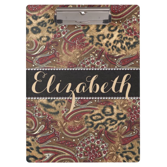 Porte-bloc Léopard et copie de motif de Paisley à (Devant)