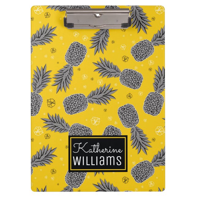 Porte-bloc Les ananas sur l'or | ajoutent votre nom (Devant)