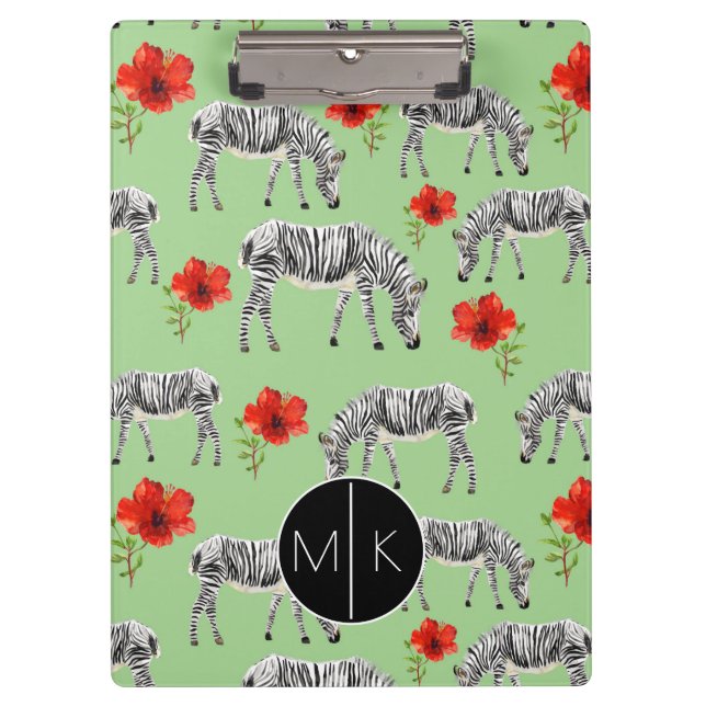 Porte-bloc Les zèbres parmi des ketmies fleurit le monogramme (Devant)