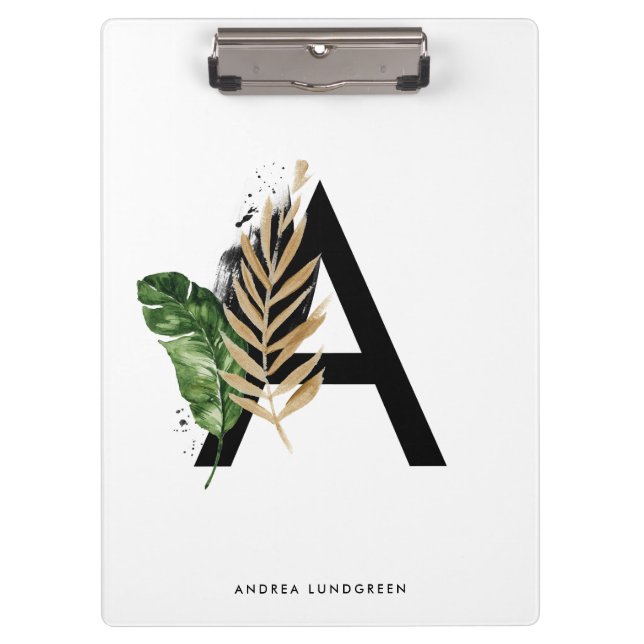 Porte-bloc LETTRE Feuille Tropicale Faux Gold Foil A Monogram (Devant)