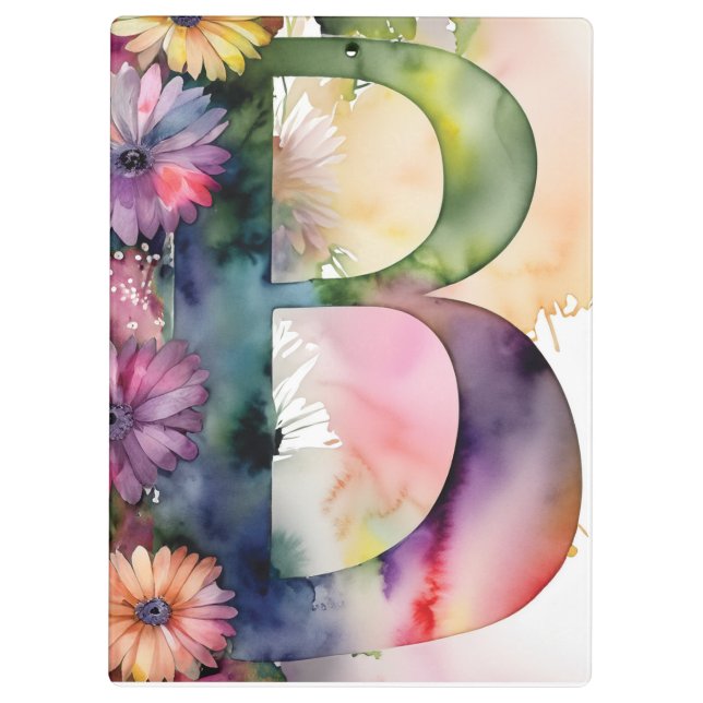 Porte-bloc Lettre personnalisée B Aquarelle florale Enseignan (Dos)