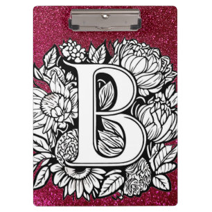 Porte-bloc Lettre personnalisée B Parties scintillant Fleurs 