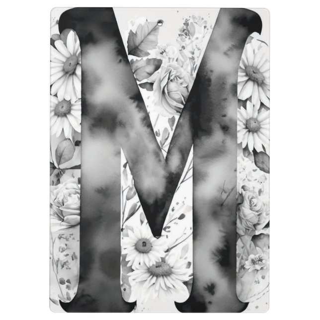 Porte-bloc Lettre personnalisée M Floral Aquarelle de l'ensei (Dos)