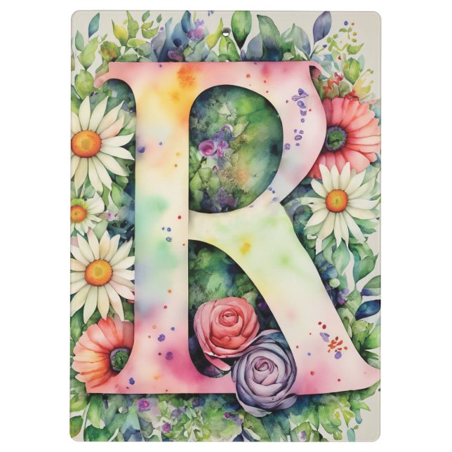 Porte-bloc Lettre personnalisée R Aquarelle florale de l'ense (Dos)