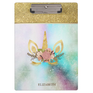 Porte-bloc Licorne Pailletée Or Tendance Personnalisée