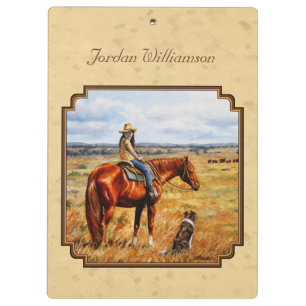 Porte-bloc Little Cowgirl on Cattle Horse Yellow