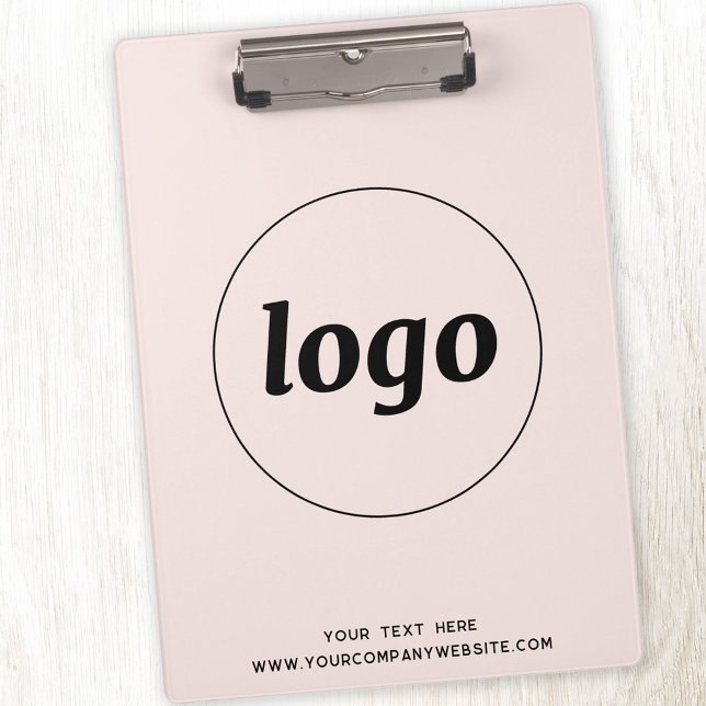 Porte-bloc Logo avec l'entreprise de texte rose (Logo and custom text business promotional blush pink clipboard)