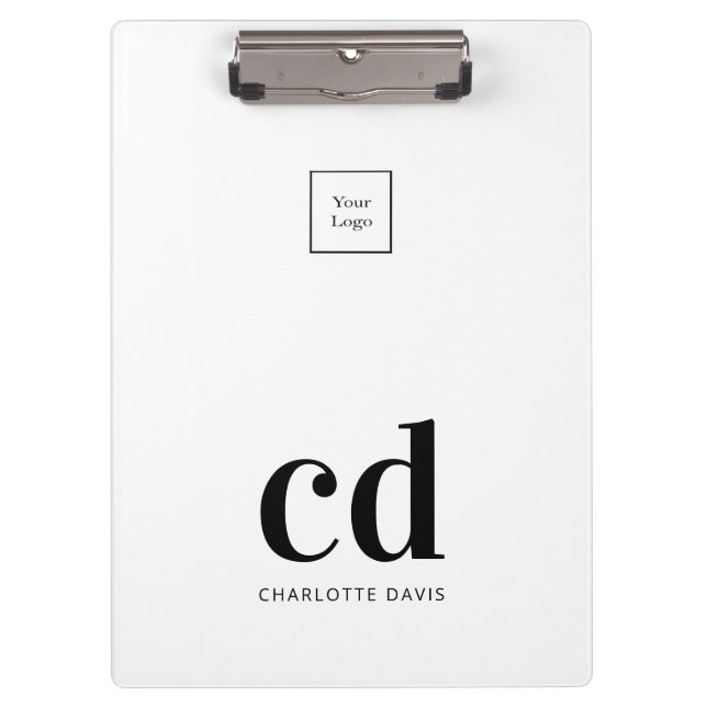 Porte-bloc Logo blanc noir monogramme initiales affaires (Devant)