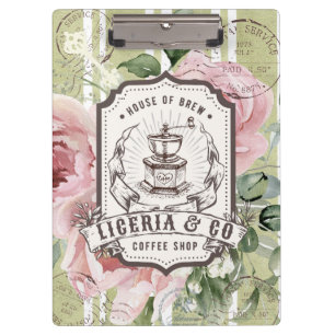 Porte-bloc Logo de café rustique tendance vintage avec fleurs